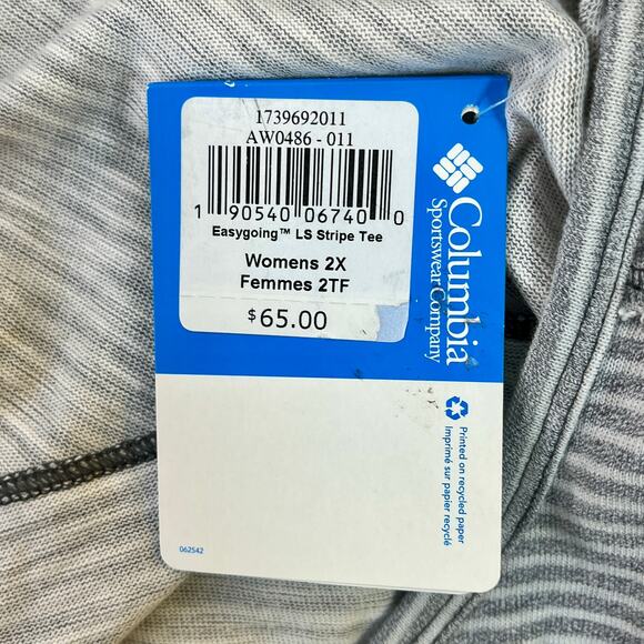 Columbia Easygoing LS Stripe Tee Gray Women's Plus 2X Cotton Blend Relaxed New - Picture 4 of 6